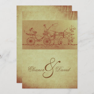 Rustic horse and carriage vintage look wedding invitation