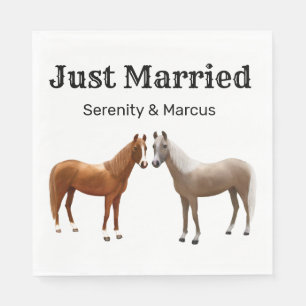 Rustic Horse Country Just Married Western Wedding Napkin