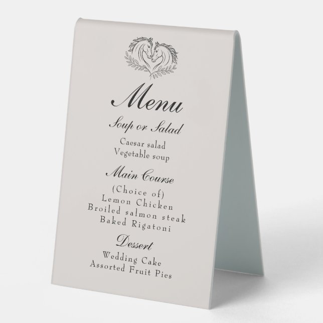 Rustic Horse Country Western Elegant Wedding Menu (Front)