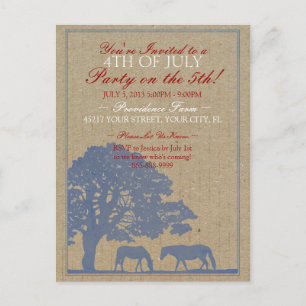 Rustic Horse Farm 4th of July Party Invitation Postcard