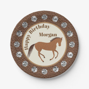 Rustic Horse Faux Leather Silver Concho Birthday Paper Plate