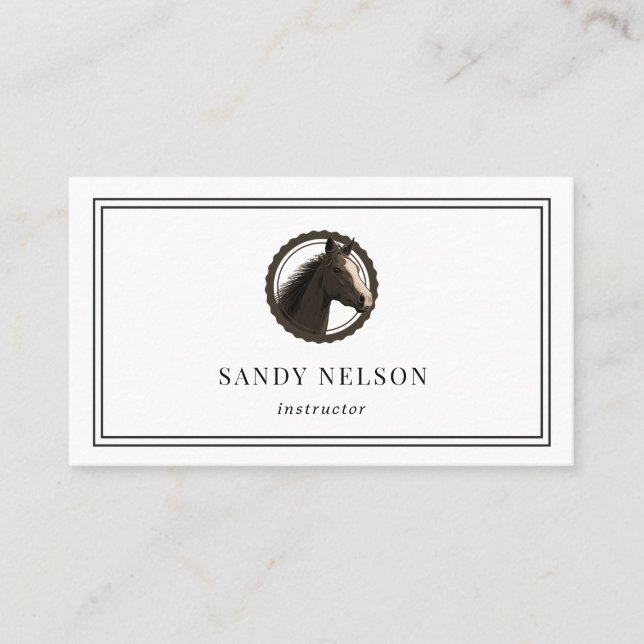 Rustic horse label ranch riding trainer business card (Front)