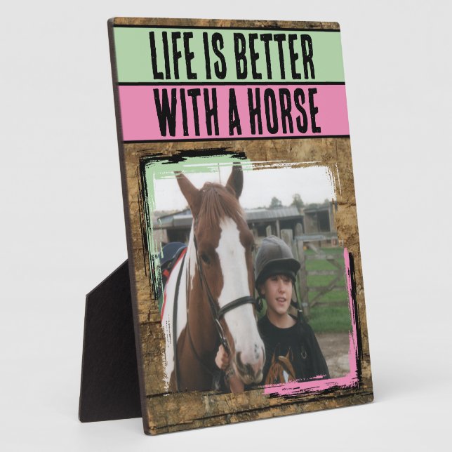 Rustic horse lover 1 photo pink green plaque (Side)