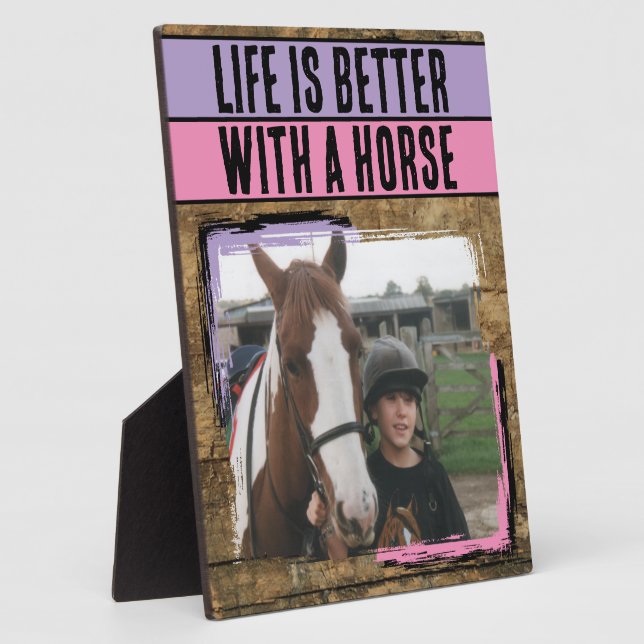 Rustic horse lover 1 photo purple pink plaque (Side)