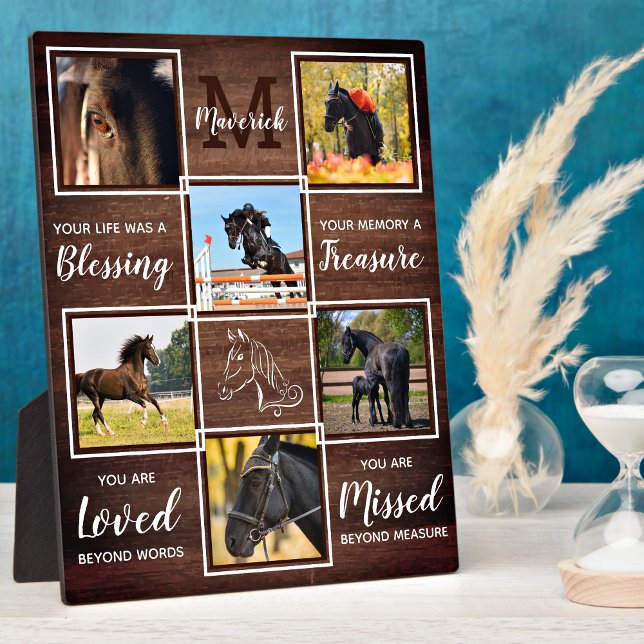Rustic Horse Memorial Pet Loss Custom 6 Photo Plaque (Creator Uploaded)