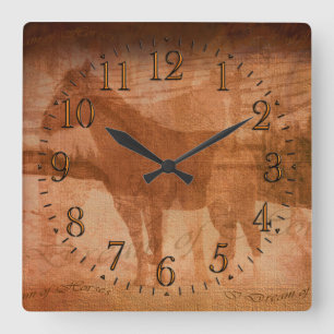 Rustic Horse Painting, Equine Art for Horse-lovers Square Wall Clock