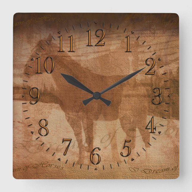 Rustic Horse Painting, Equine Art for Horse-lovers Square Wall Clock (Front)