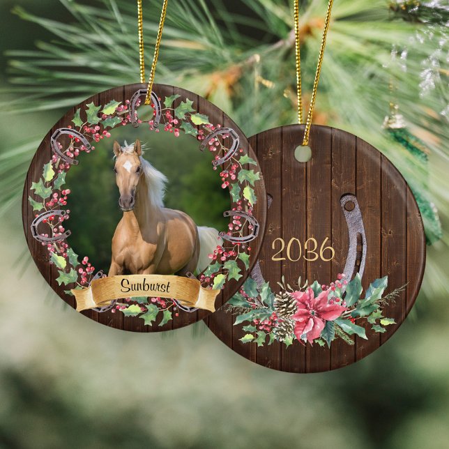 Rustic Horse Photo Personalised Christmas Ceramic Ornament (Creator Uploaded)