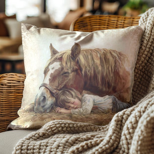 Rustic Horse Sleeping Child Country Farm  Cushion
