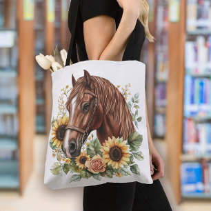 Rustic Horse Sunflower Floral Tote Bag
