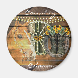 Rustic Horse Sunflowers Wagon Wheel Cowboy Boots Magnet