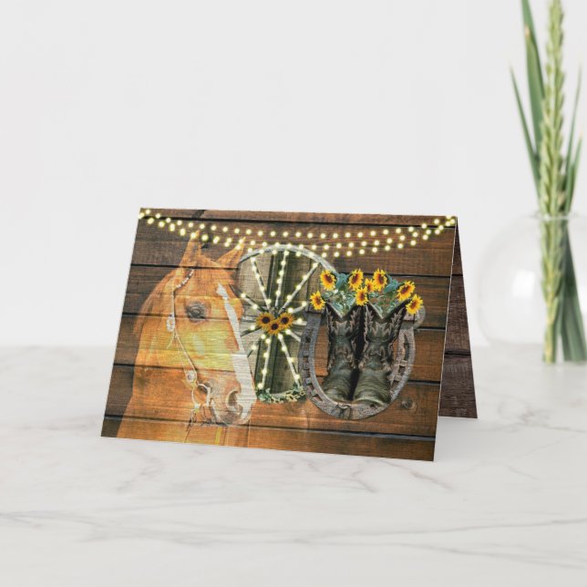 Rustic Horse Sunflowers Wagon Wheel Cowboy Boots Thank You Card (Front)