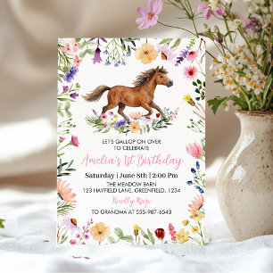 Rustic Horse Wildflower Girl Birthday Invitation