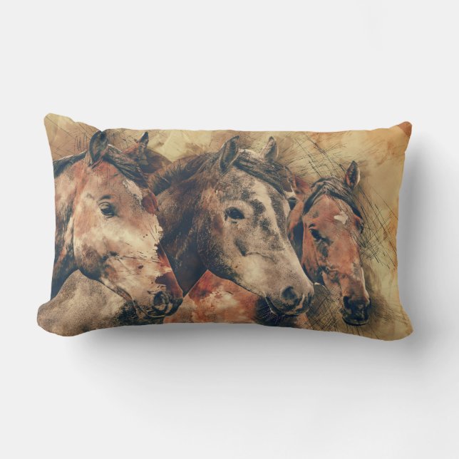 Rustic Horses Trio Lumbar Cushion (Front)