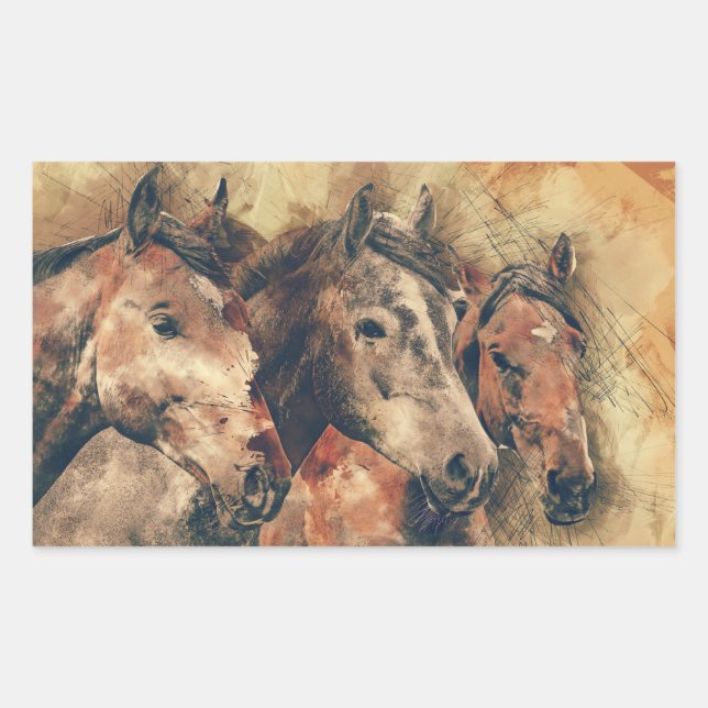 Rustic Horses Trio Rectangular Sticker (Front)