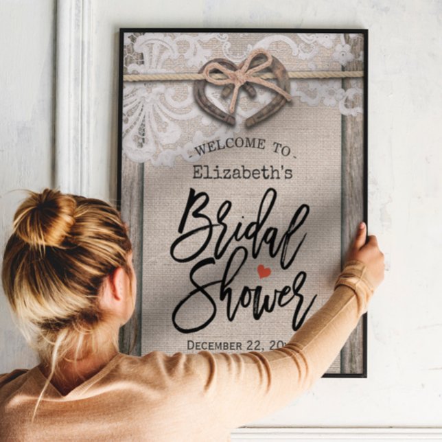 Rustic Horseshoe Burlap Lace Bridal Shower Welcome Poster (Creator Uploaded)