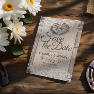 Rustic Horseshoe Burlap Lace Wedding Save The Date