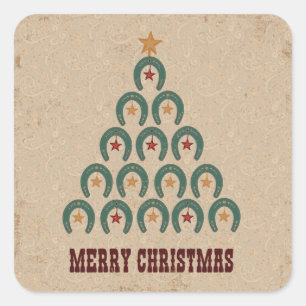 Rustic Horseshoe Christmas Tree Square Sticker