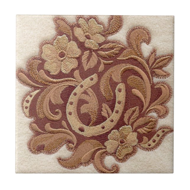 rustic horseshoe cowgirl western country floral tile (Front)