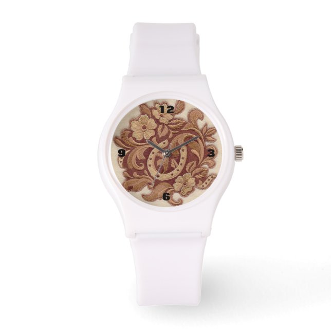 rustic horseshoe cowgirl western country floral watch (Front)