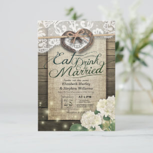 Rustic Horseshoe Lace EAT Drink Be Married Wedding Invitation