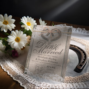 Rustic Horseshoe Lace EAT Drink Be Married Wedding Invitation