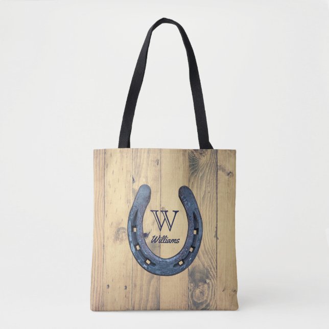 Rustic Horseshoe Ranch & Barn Wood Planks Tote Bag (Front)