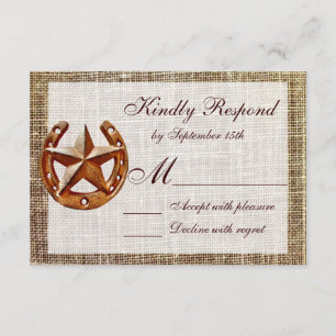 Rustic Horseshoe Star Burlap Wedding RSVP Cards