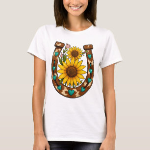 Rustic Horseshoe Sunflowers Country Floral T-Shirt
