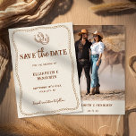 Rustic Horseshoe Western Barn Wedding Photo  Save The Date<br><div class="desc">Simple rustic hand-drawn western-style wedding design featuring a rope frame,  and two horseshoes with customisable initials. Perfect for barn weddings,  ranch weddings,  country-themed celebrations,  fall weddings,  or minimalist rustic nuptials.</div>