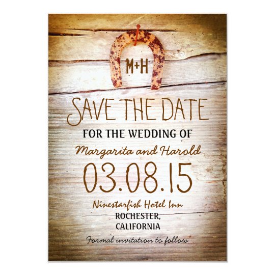 rustic horseshoe wood save the date cards