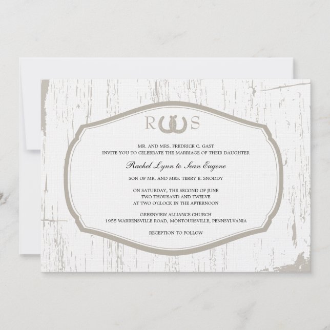 Rustic Horseshoes Barn Wedding Invitation (Front)