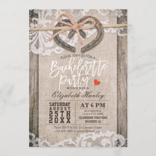 Rustic Horseshoes Burlap Lace Bachelorette Party Invitation