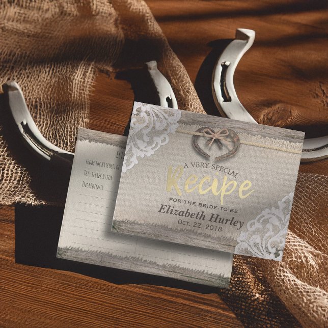 Rustic Horseshoes Burlap Lace Bridal Shower Recipe Invitation Postcard (Creator Uploaded)