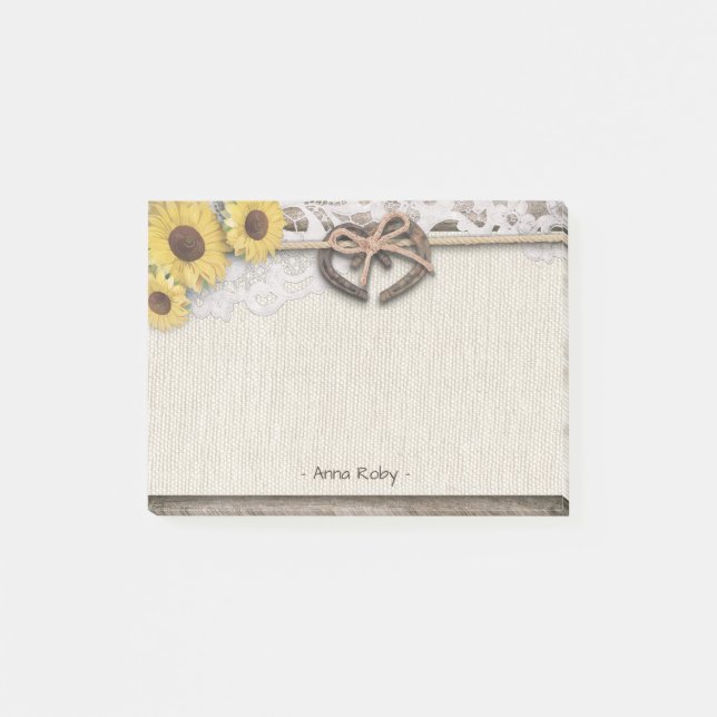 Rustic Horseshoes Burlap Lace Sunflowers Wedding Post-it Notes (Front)