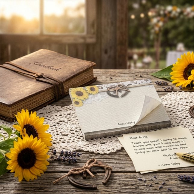 Rustic Horseshoes Burlap Lace Sunflowers Wedding Post-it Notes (Creator Uploaded)