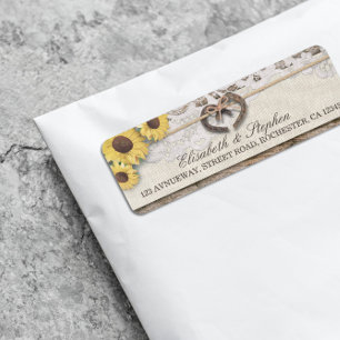 Rustic Horseshoes Burlap Lace Sunflowers Weddings Return Address Label