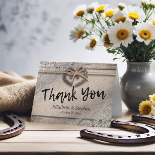 Rustic Horseshoes Burlap Lace Wedding Thank You