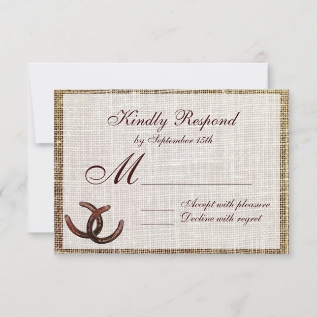Rustic Horseshoes Country Wedding RSVP Cards (Front)