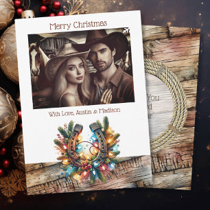 Rustic Horseshoes Country & Western Personalised Holiday Card