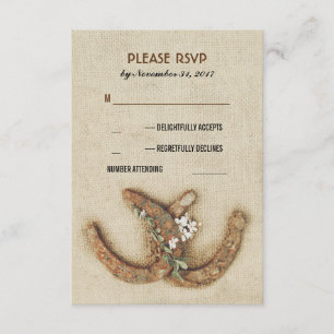rustic horseshoes couple wedding RSVP card