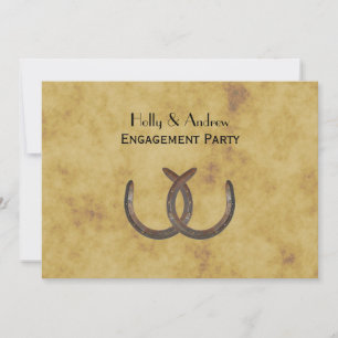 Rustic Horseshoes Distressed BG H Engagement Invitation