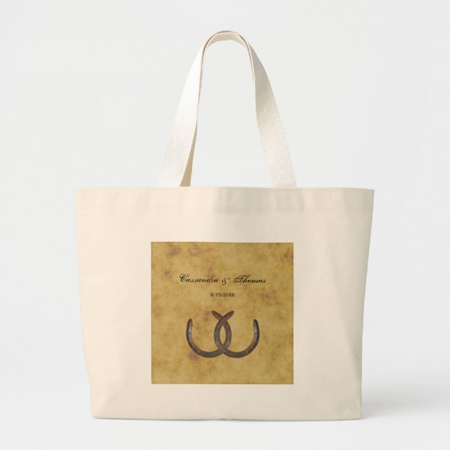 Rustic Horseshoes Distressed BG Large Tote Bag (Front)
