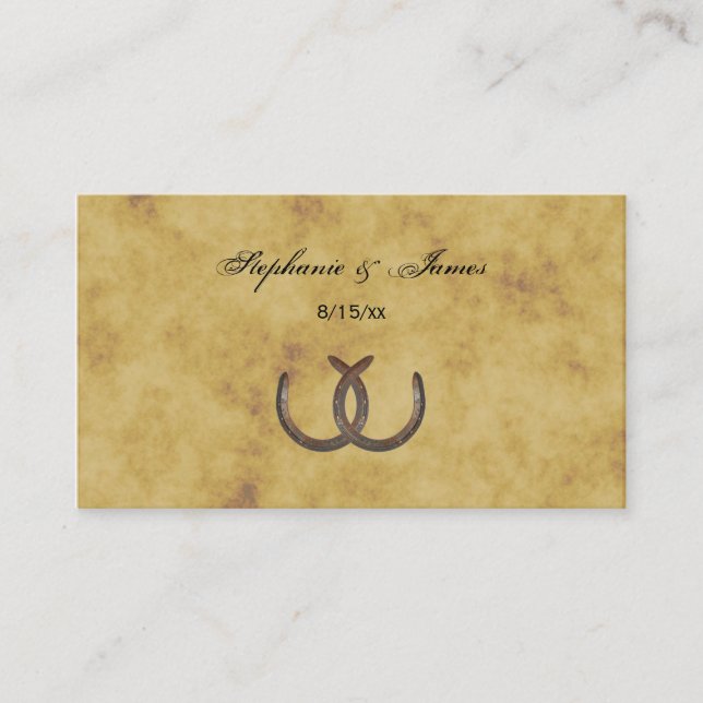Rustic Horseshoes Distressed BG Place Cards (Front)