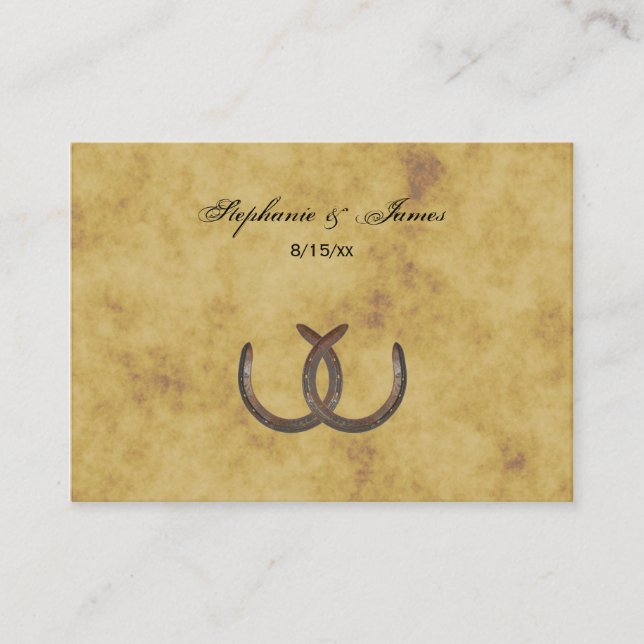 Rustic Horseshoes Distressed BG Place Cards (Front)
