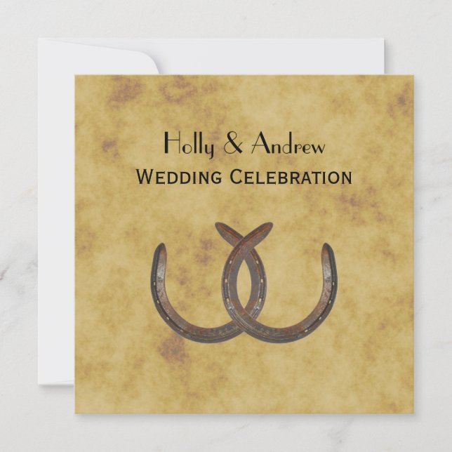 Rustic Horseshoes Distressed BG SQ Wedding Invitation (Front)