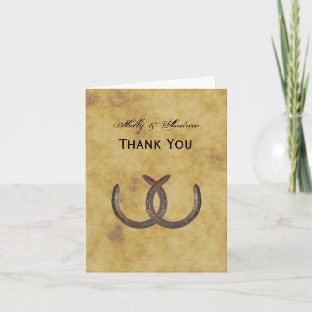 Rustic Horseshoes Distressed BG Thank You Card (Front)