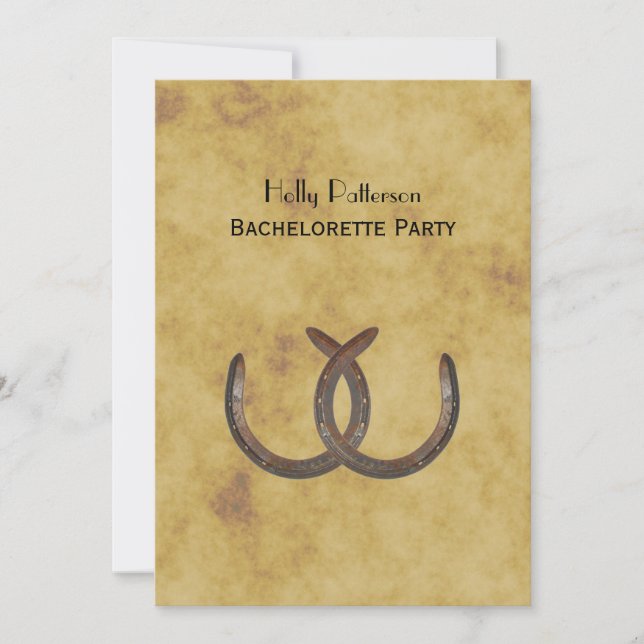 Rustic Horseshoes Distressed BG V Bachelorette Invitation (Front)