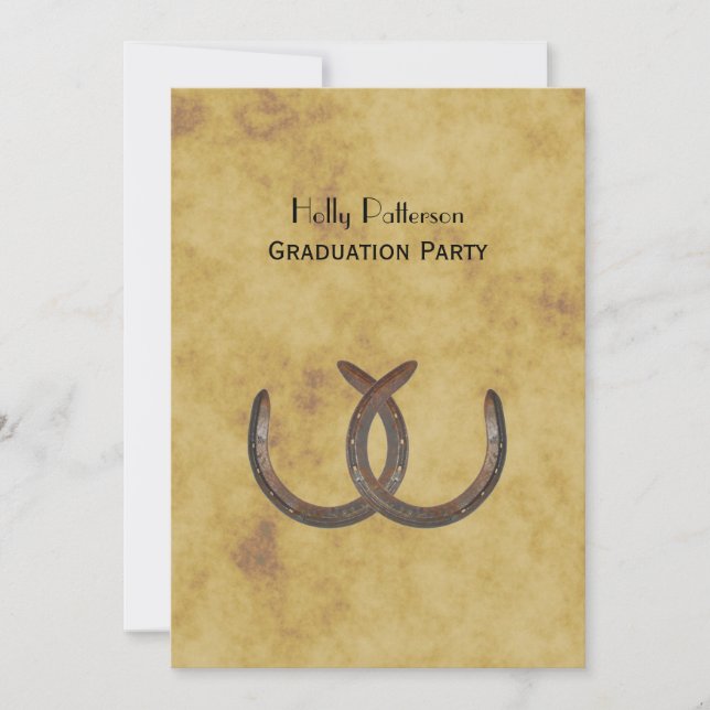 Rustic Horseshoes Distressed BG V Graduation Invitation (Front)