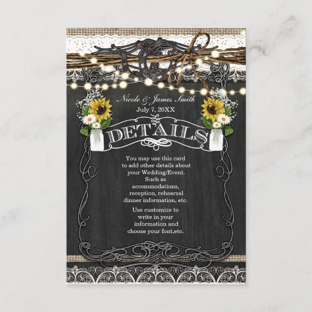 Rustic Horseshoes & Flowers Country DETAILS Card (Front)